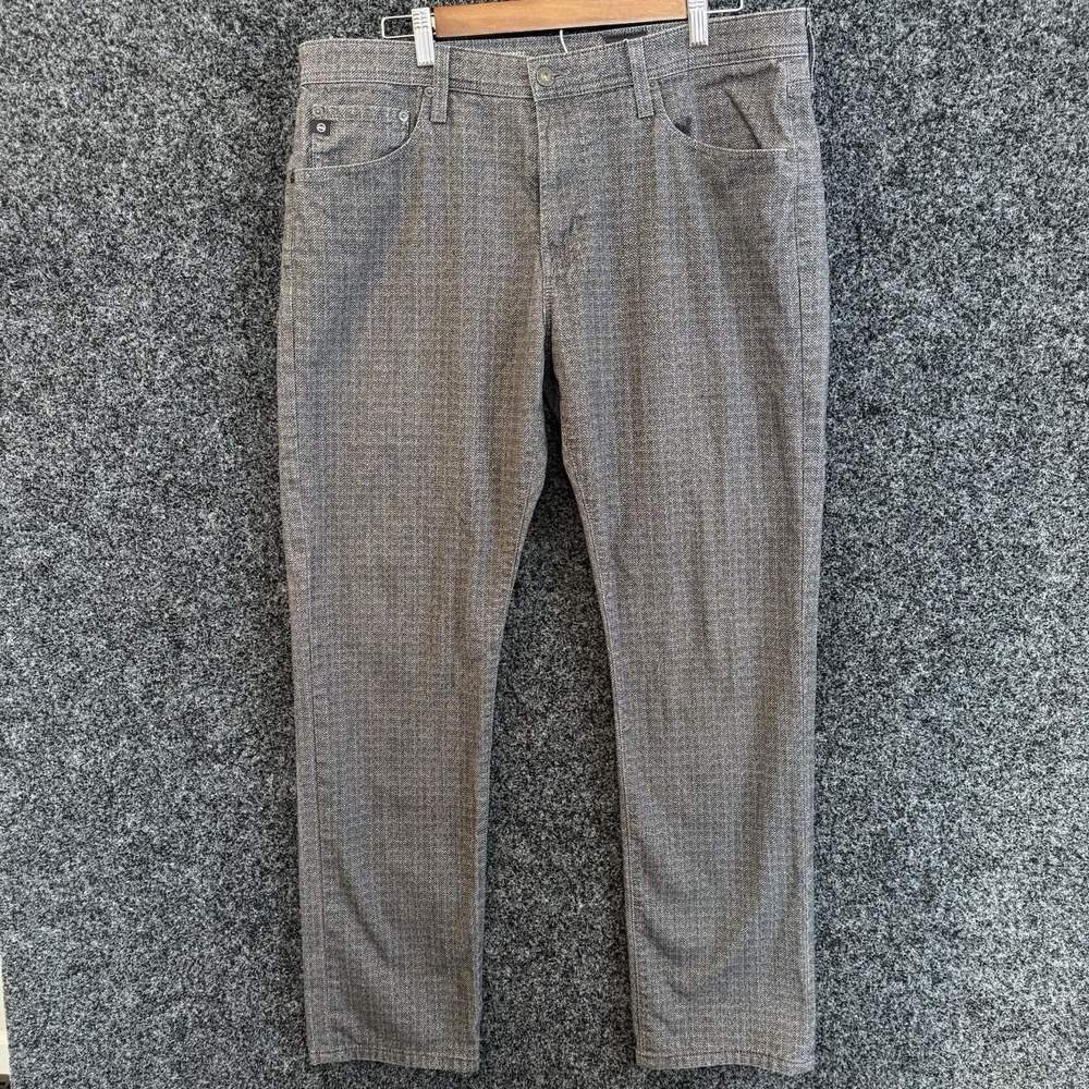 AG the everett in delorean black grey herringbone‎ stretch pants 35x34